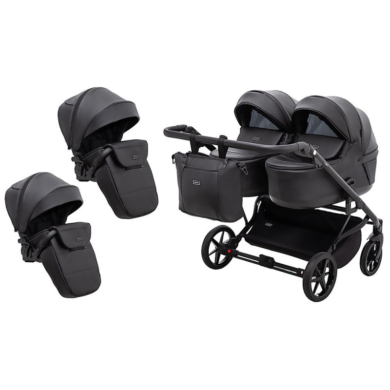 Універсальна коляска 2 в 1 для двійні Adamex Leo Duo Eco SA-2 чорний