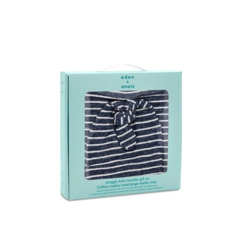 Пелюшка ADEN+ANAIS Подарунковий набір з трикотажного мусліну + шапочка navy stripe