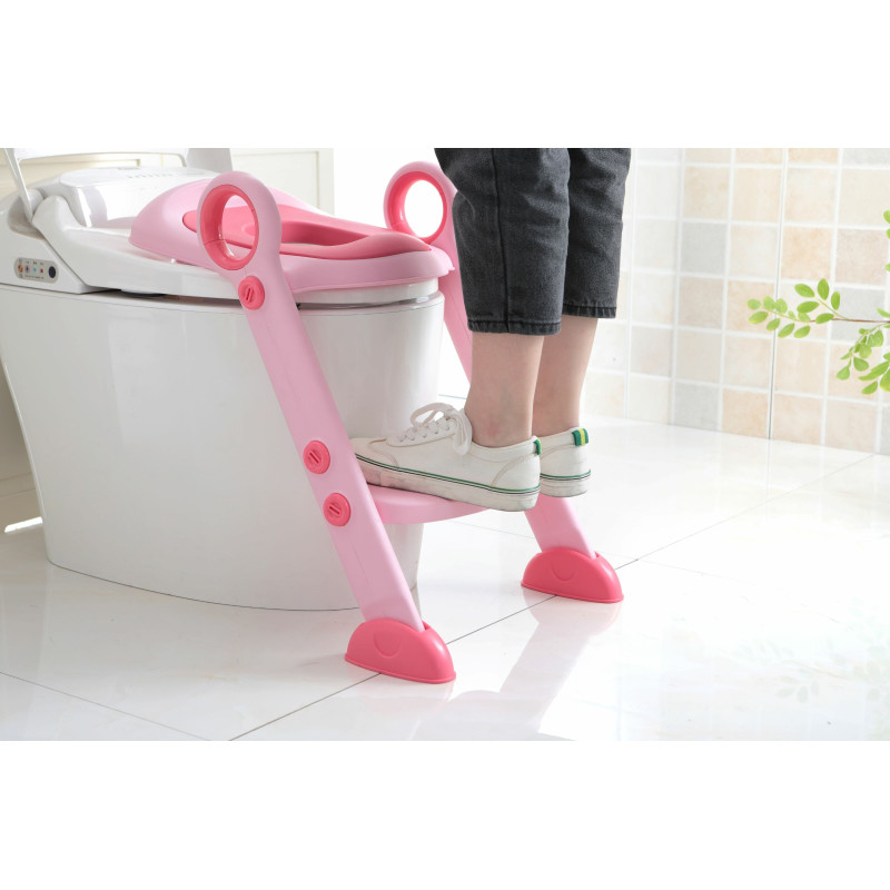 Сидіння на унітаз Babyhood з драбинкою і поліуретановим кільцем рожеве