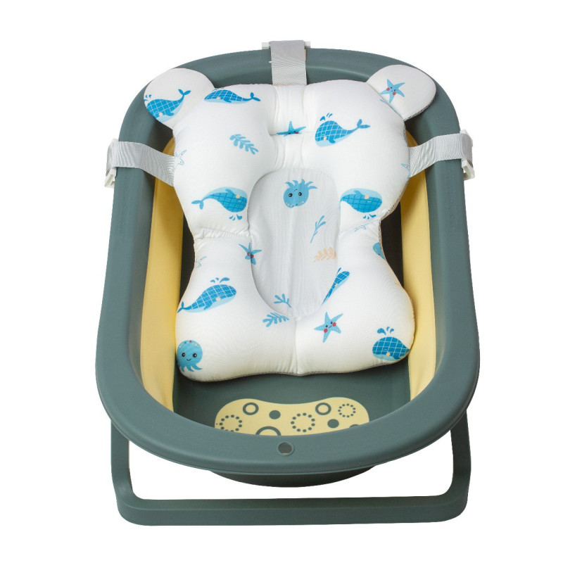 Ванна складана Babyhood Комфорт Плюс з термометром Зелена та гіркою Морський світ BH-328GG SW
