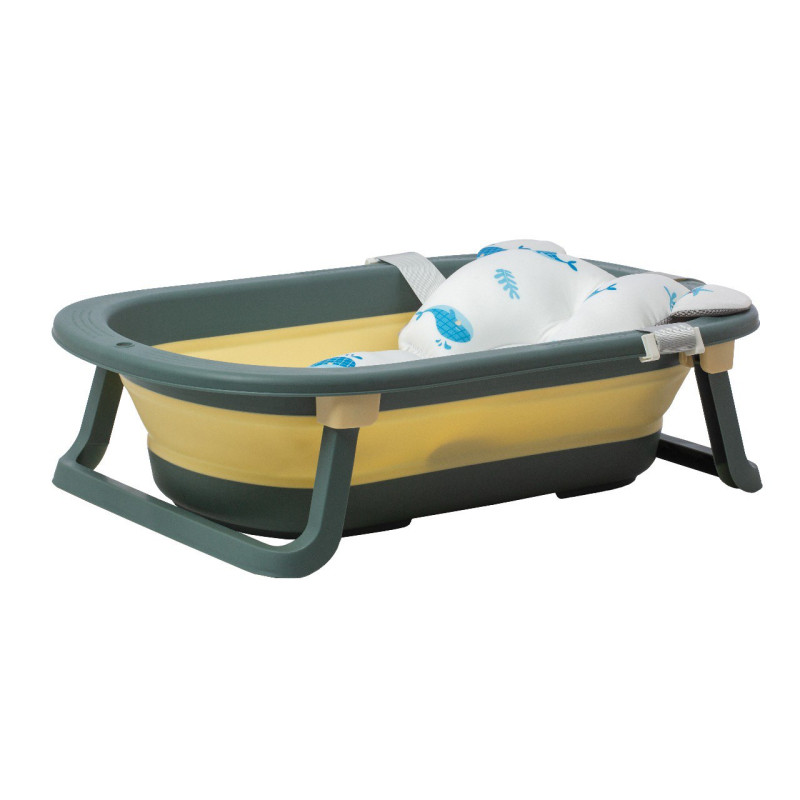 Ванна складана Babyhood Комфорт Плюс з термометром Зелена та гіркою Морський світ BH-328GG SW