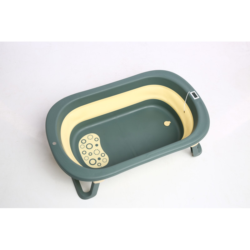 Ванна складана Babyhood Комфорт Плюс з термометром Зелена та гіркою Морський світ BH-328GG SW