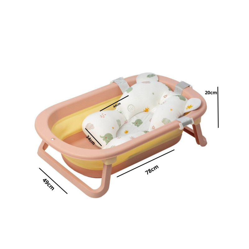 Ванна складана Babyhood Комфорт Плюс з термометром Рожева та гіркою Слоненя BH-328PY E