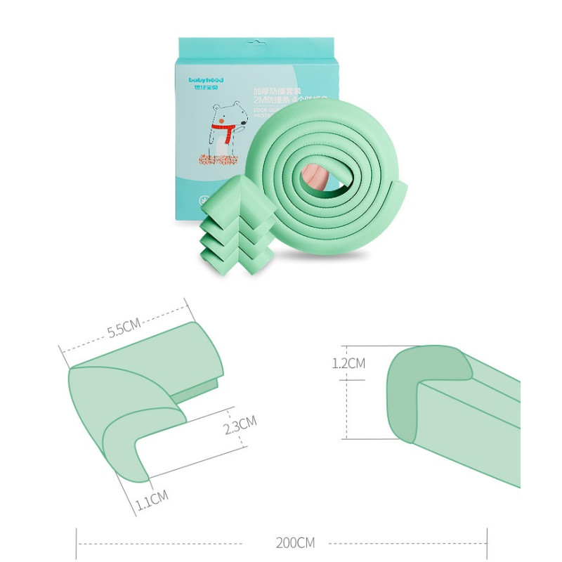 Набір захисні куточки Babyhood 4 шт. і захисна стрічка 2 м салатовий BH-603B