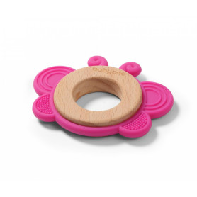 BabyOno Прорізувач для зубів деревяно-силіконовий Метелик Рожевий
