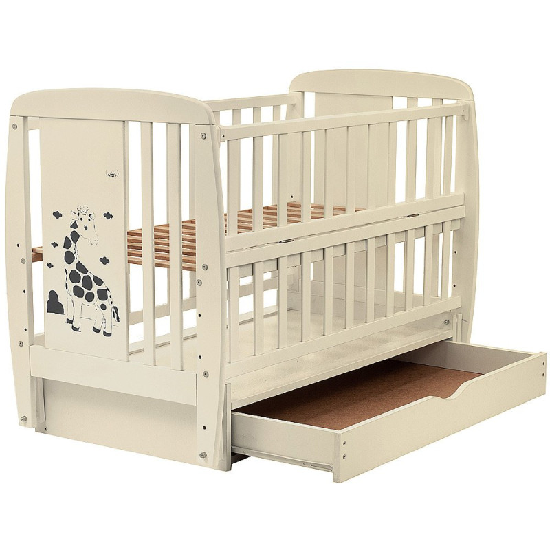 Ліжечко Babyroom Жирафік DJMYO-3 маятник, ящик, відкидний бік бук слонова кістка