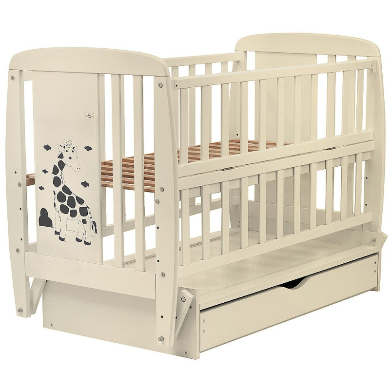 Ліжечко Babyroom Жирафік DJMYO-3 маятник, ящик, відкидний бік бук слонова кістка