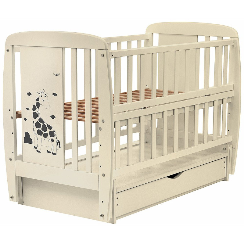 Ліжечко Babyroom Жирафік DJMYO-3 маятник, ящик, відкидний бік бук слонова кістка