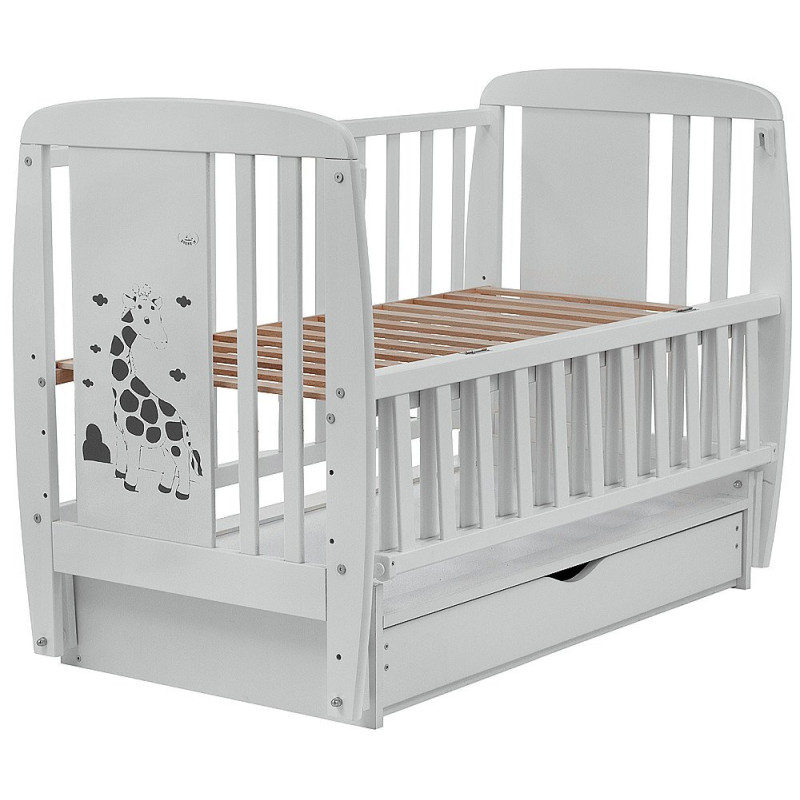 Ліжечко Babyroom Жирафік DJMYO-3 маятник, ящик, відкидний бік бук сірий