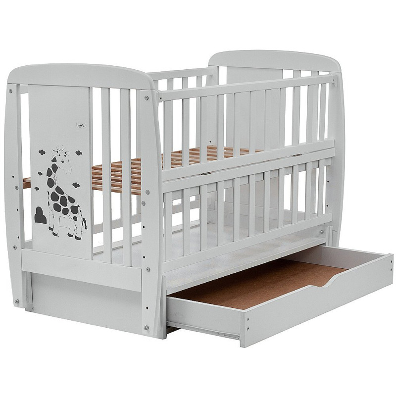 Ліжечко Babyroom Жирафік DJMYO-3 маятник, ящик, відкидний бік бук сірий