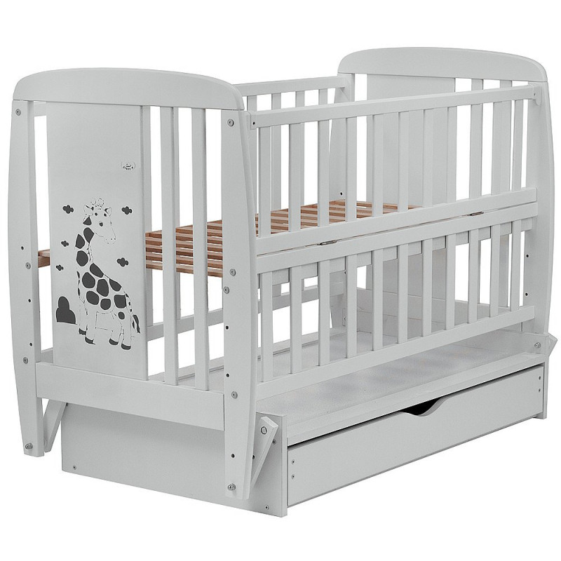 Ліжечко Babyroom Жирафік DJMYO-3 маятник, ящик, відкидний бік бук сірий