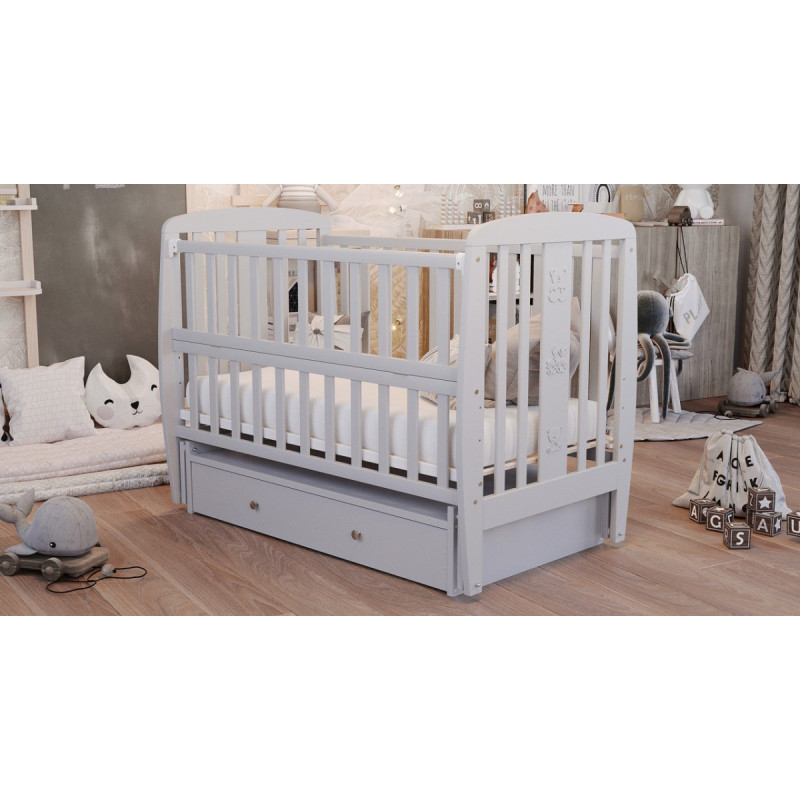 Ліжечко Babyroom Друзі DDMYO-3 маятник, ящик, відкидний бік бук сірий