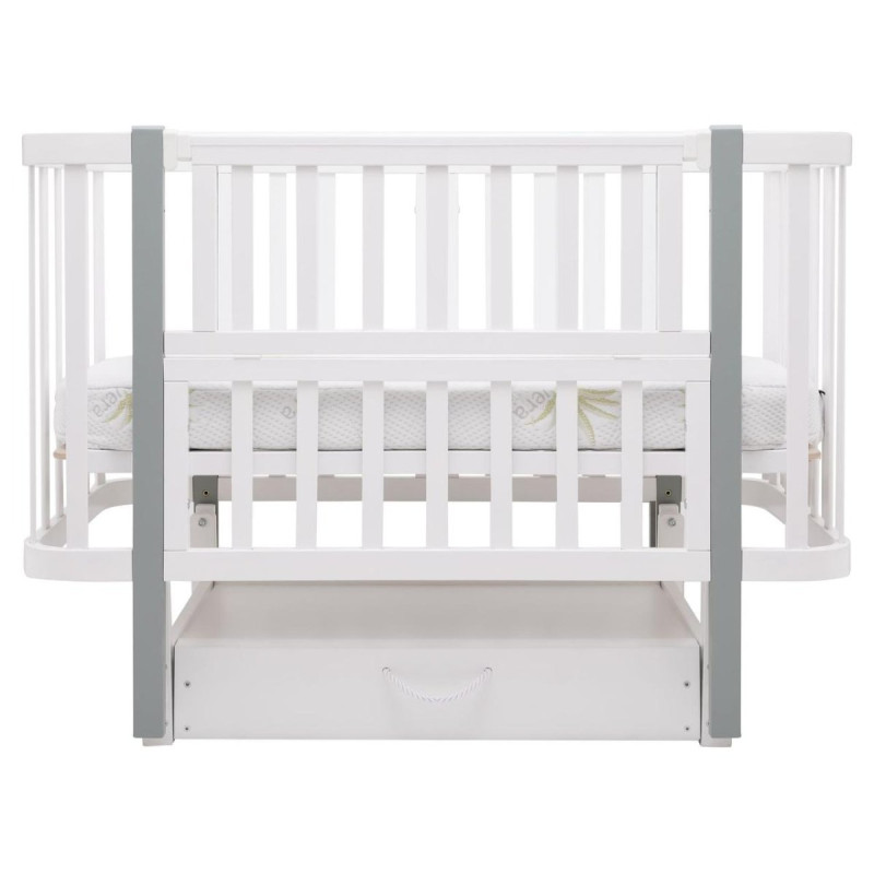 Ліжечко Babyroom Місяць LU-3 маятник, шухляда білий / сірий