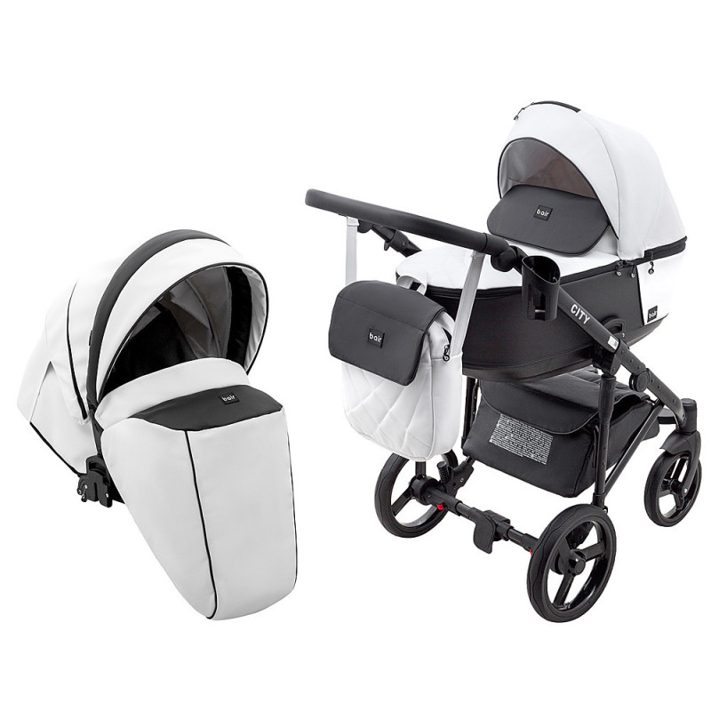 Універсальна коляска 2 в 1 Bair City ECO 23 білий/ чорний
