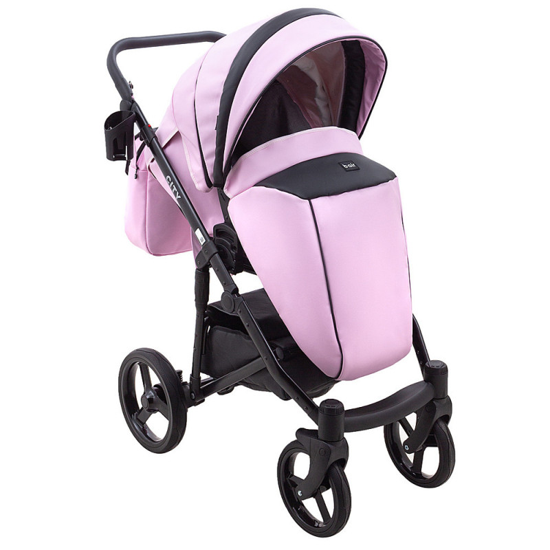 Універсальна коляска 2 в 1 Bair City ECO 13 рожевий пудра/чорний