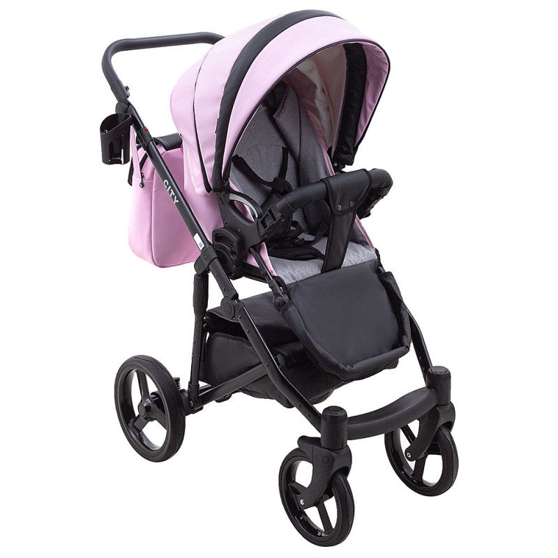 Універсальна коляска 2 в 1 Bair City ECO 13 рожевий пудра/чорний
