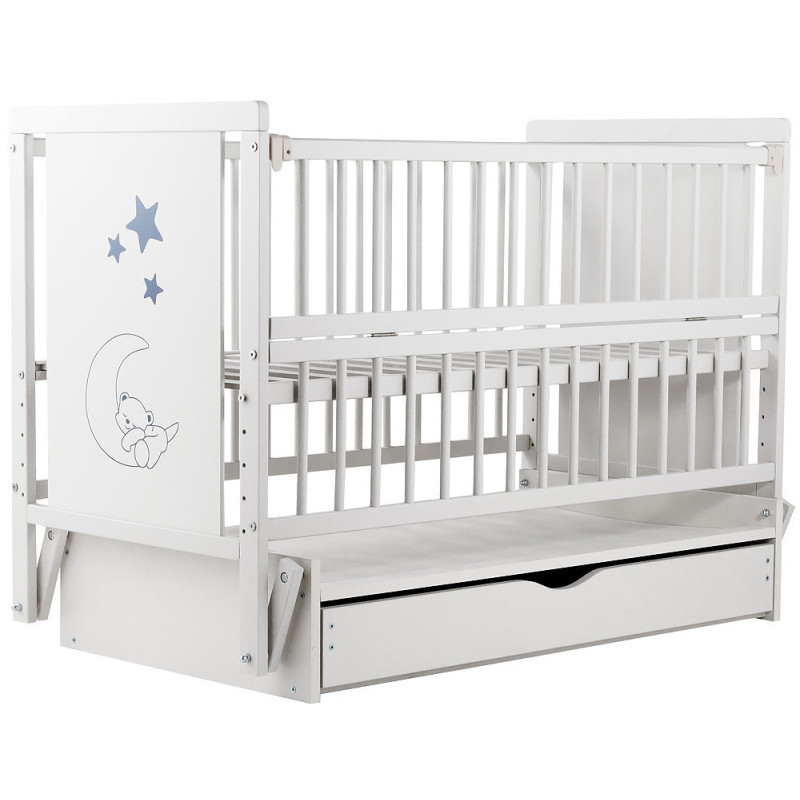 Ліжечко Bair Ведмедик VMY-3 маятник, шухляда, відкидний бік бук білий