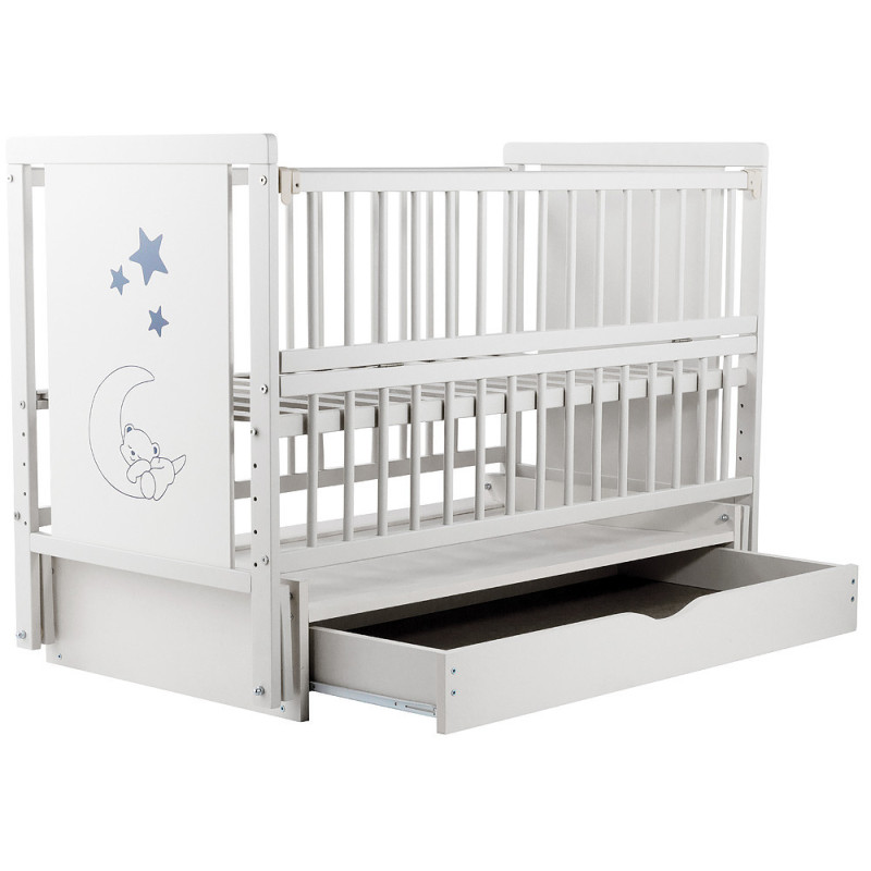 Ліжечко Bair Ведмедик VMY-3 маятник, шухляда, відкидний бік бук білий