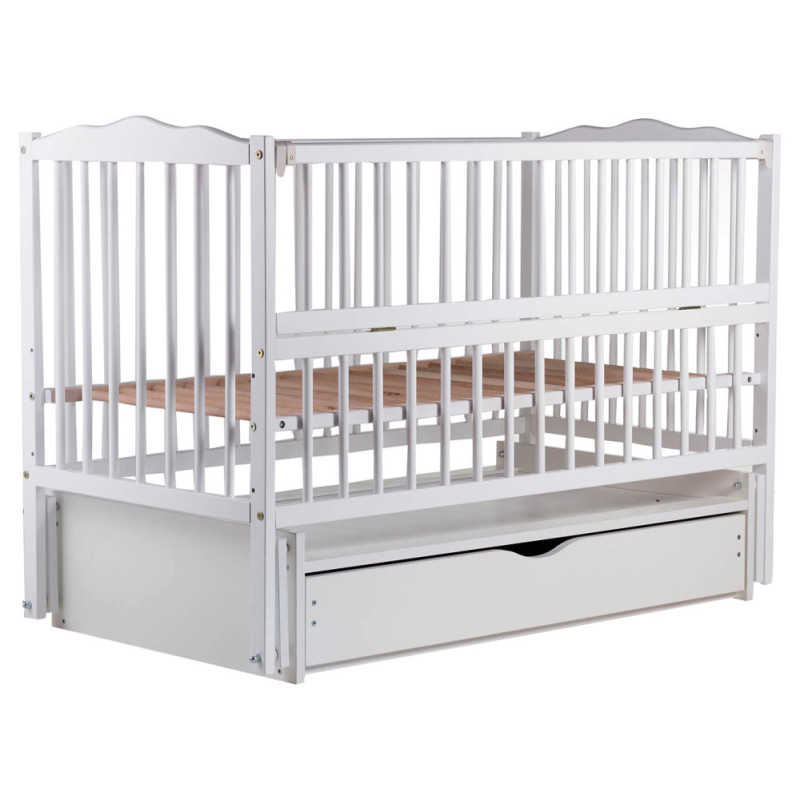 Ліжечко Bair Веселка VMY-3 маятник, шухляда, відкидний бік бук білий