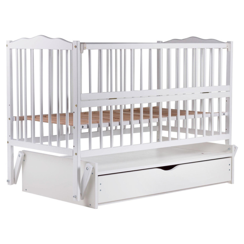 Ліжечко Bair Веселка VMY-3 маятник, шухляда, відкидний бік бук білий