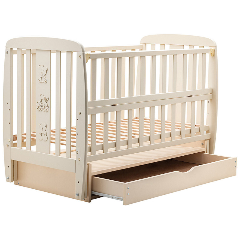 Ліжечко Bair Друзі DMY-3 маятник, шухляда, відкидний бік бук слонова кістка