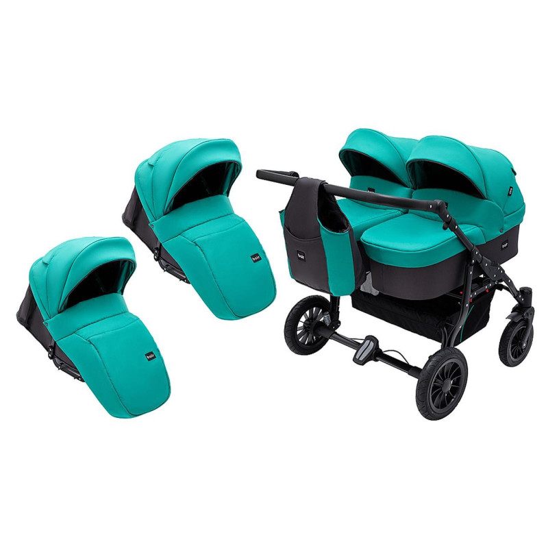 Універсальна коляска 2 в 1 для двійні Bair Sorento DUO BS-01 бірюзовий / графіт