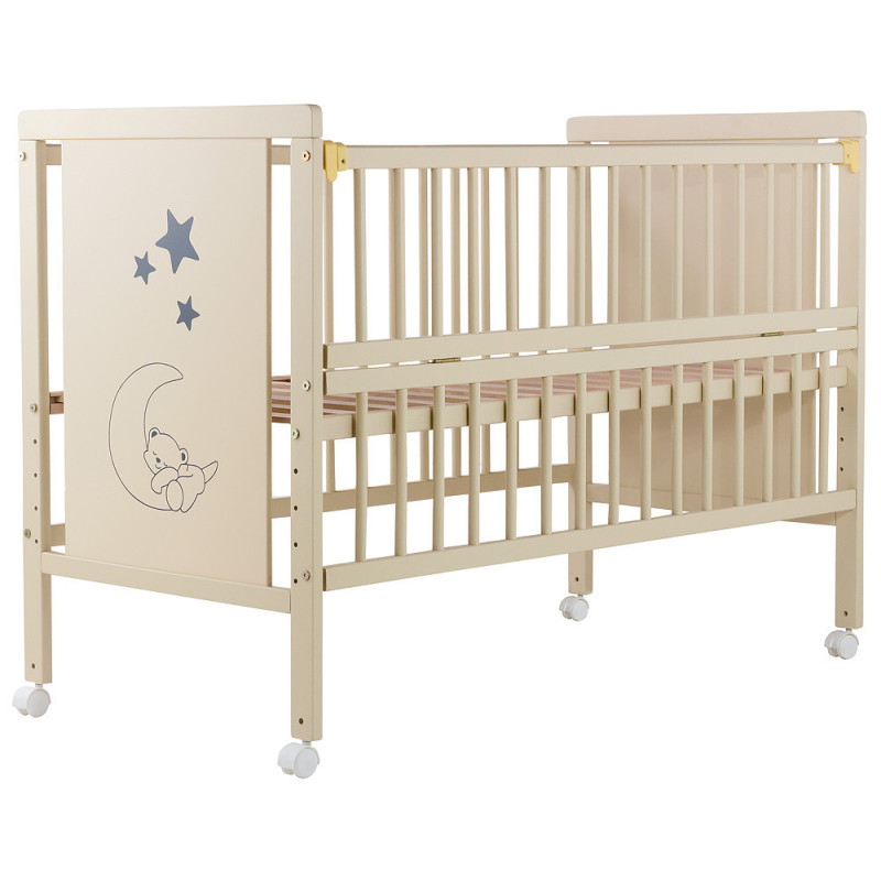 Ліжечко Bair Ведмедик M-1 відкидний бік, колеса бук слонова кістка