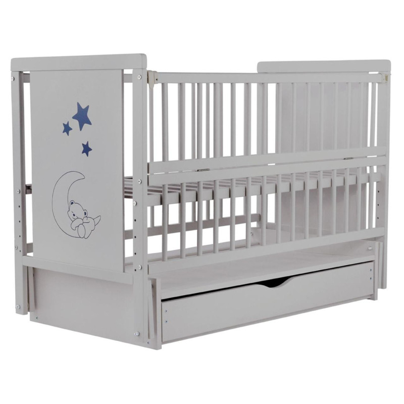 Ліжечко Bair Ведмедик VMY-3 маятник, шухляда, відкидний бік бук сірий