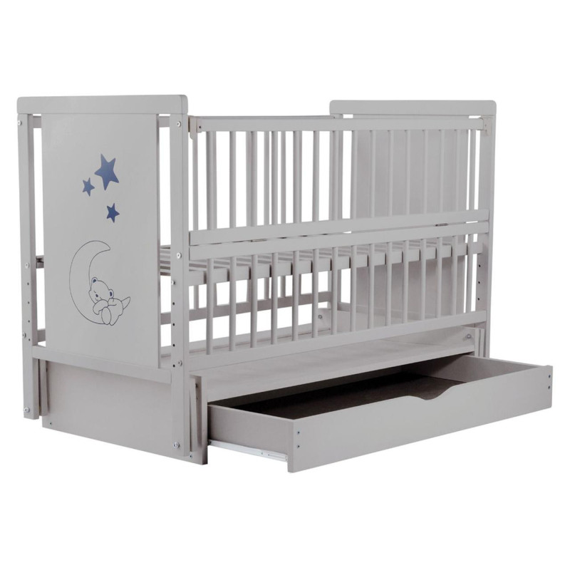 Ліжечко Bair Ведмедик VMY-3 маятник, шухляда, відкидний бік бук сірий