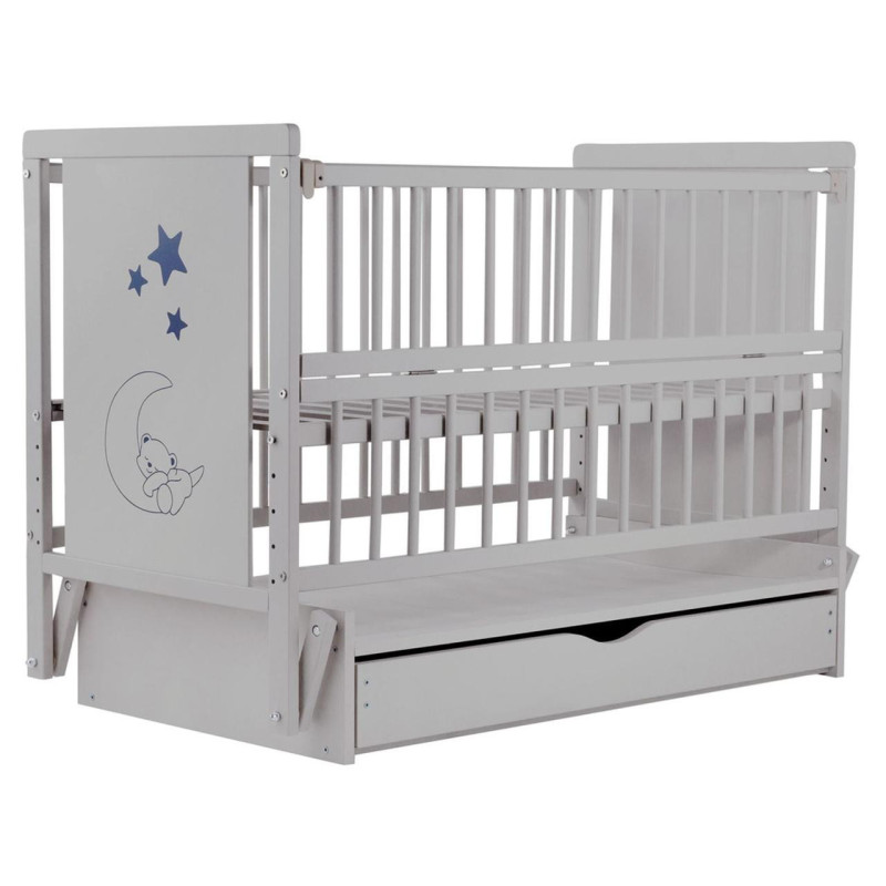 Ліжечко Bair Ведмедик VMY-3 маятник, шухляда, відкидний бік бук сірий