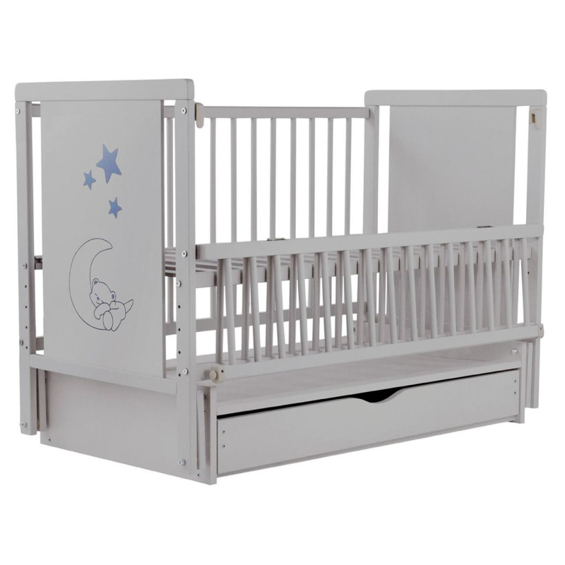 Ліжечко Bair Ведмедик VMY-3 маятник, шухляда, відкидний бік бук сірий