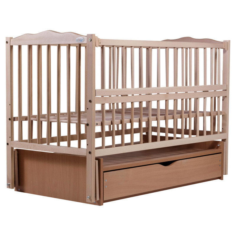 Ліжечко Bair Веселка VMY-3 маятник, шухляда, відкидний бік бук натуральний