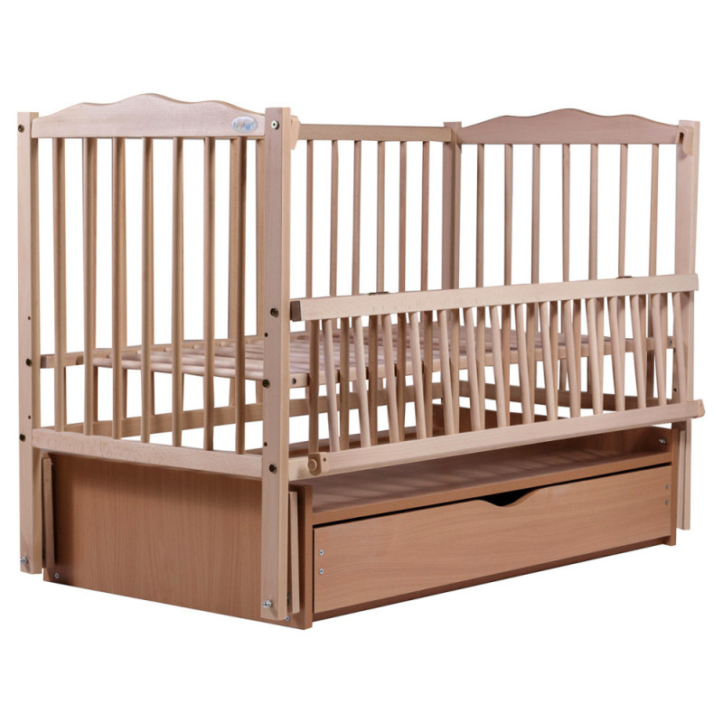 Ліжечко Bair Веселка VMY-3 маятник, шухляда, відкидний бік бук натуральний