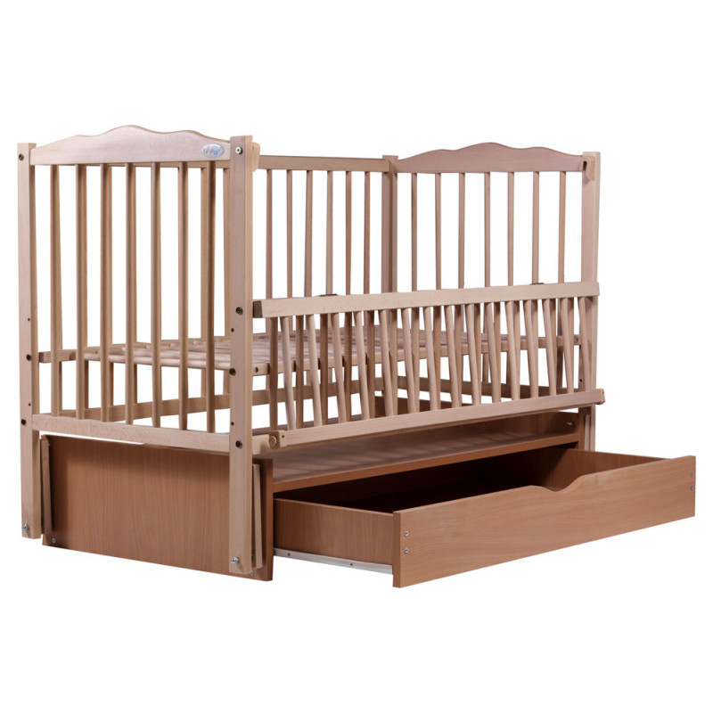 Ліжечко Bair Веселка VMY-3 маятник, шухляда, відкидний бік бук натуральний