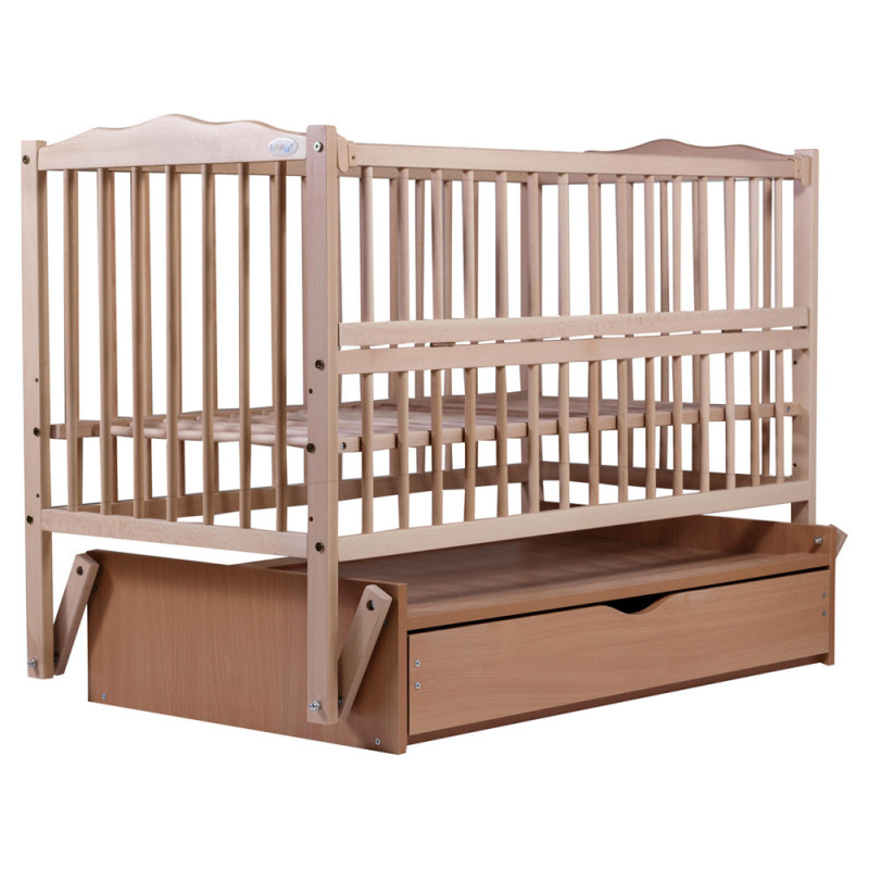 Ліжечко Bair Веселка VMY-3 маятник, шухляда, відкидний бік бук натуральний