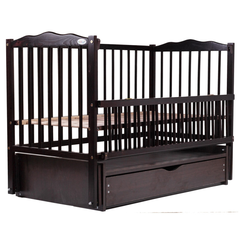 Ліжечко Bair Веселка VMY-3 маятник, шухляда, відкидний бік бук венге