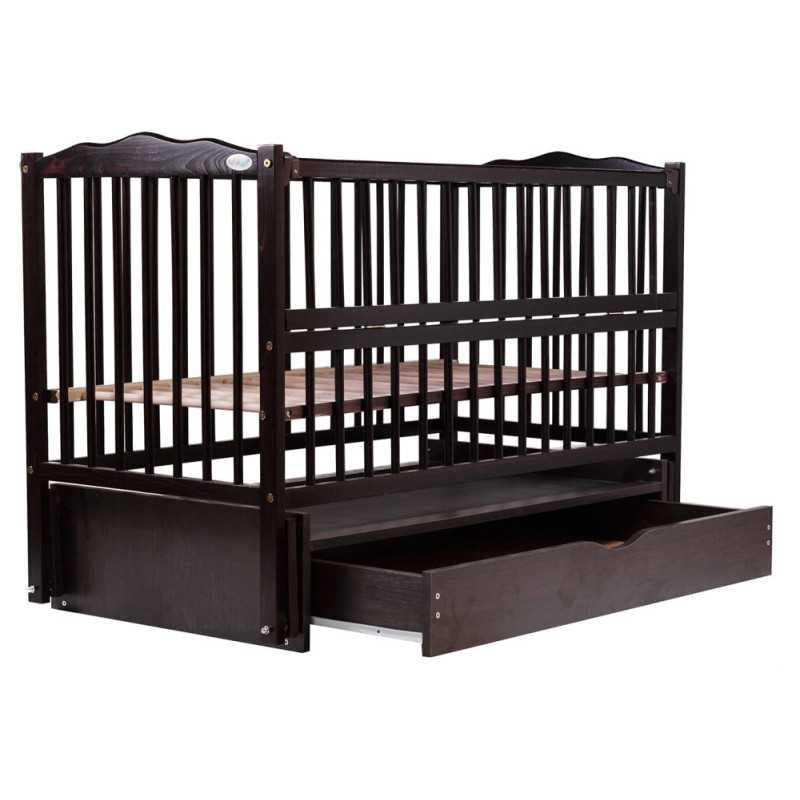 Ліжечко Bair Веселка VMY-3 маятник, шухляда, відкидний бік бук венге