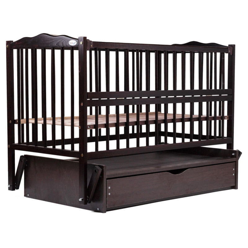 Ліжечко Bair Веселка VMY-3 маятник, шухляда, відкидний бік бук венге