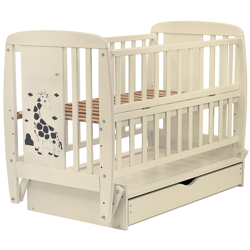 Ліжечко Bair Жирафік JMY-3 маятник, ящик, відкидний бік бук слонова кістка