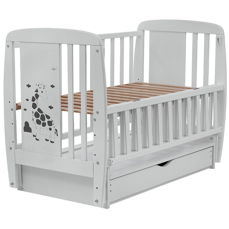 Ліжечко Bair Жирафік JMY-3 маятник, ящик, відкидний бік бук сірий