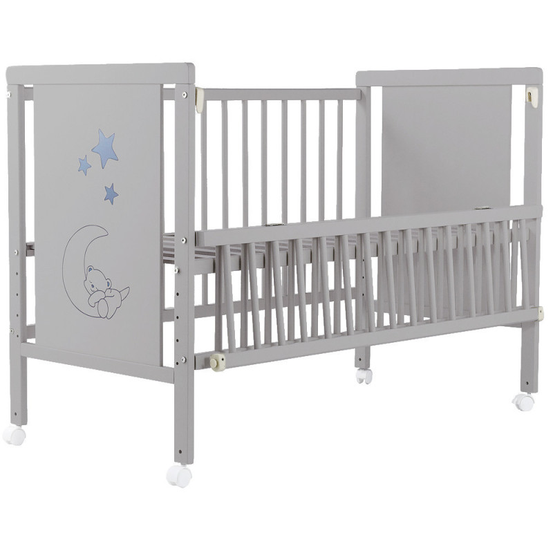 Ліжечко Bair Ведмедик M-1 відкидний бік, колеса бук сірий 681935