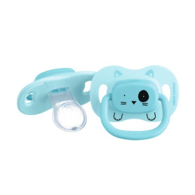 Пустушка BEBE CONFORT силіконова з поворотною базою 2 шт 0/6 Minimalistic Animals синя