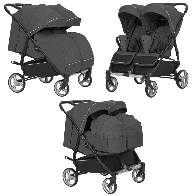Прогулянкові коляски для двійні CARRELLO Connect CRL-5502/1 Serious Black для двійні,люлька-переноска /1/