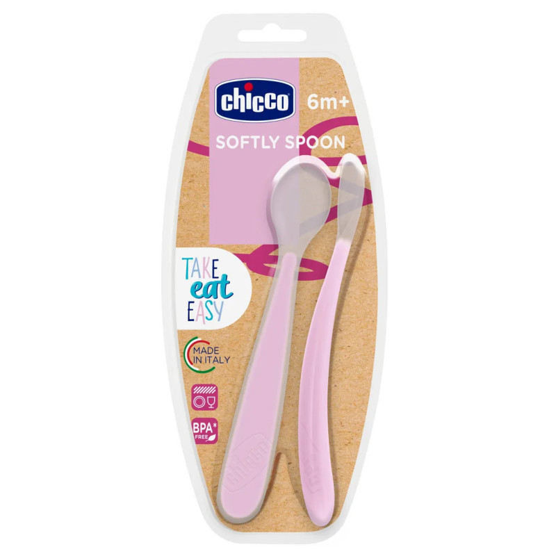 Ложка силіконова Chicco, 6м+, 2 шт. Рожевий