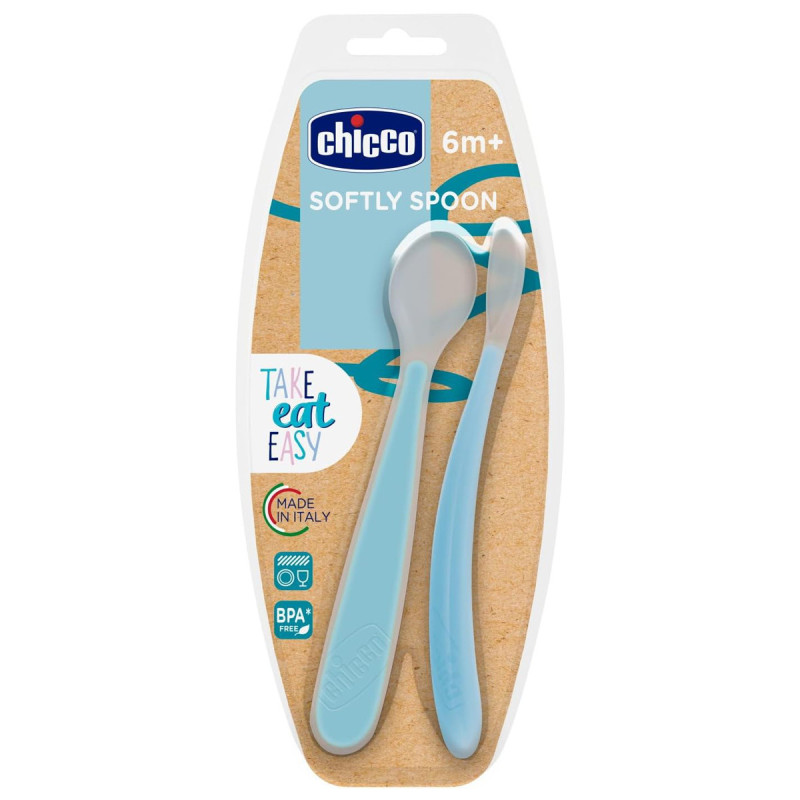Ложка силіконова Chicco, 6м+, 2 шт. Синій