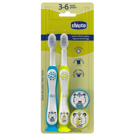 Зубна щітка Chicco на присосці, 3-6 років, 2 шт блакитна / зелена
