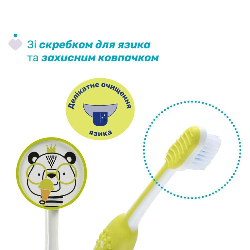 Зубна щітка Chicco на присосці, 3-6 років, 2 шт блакитна / зелена