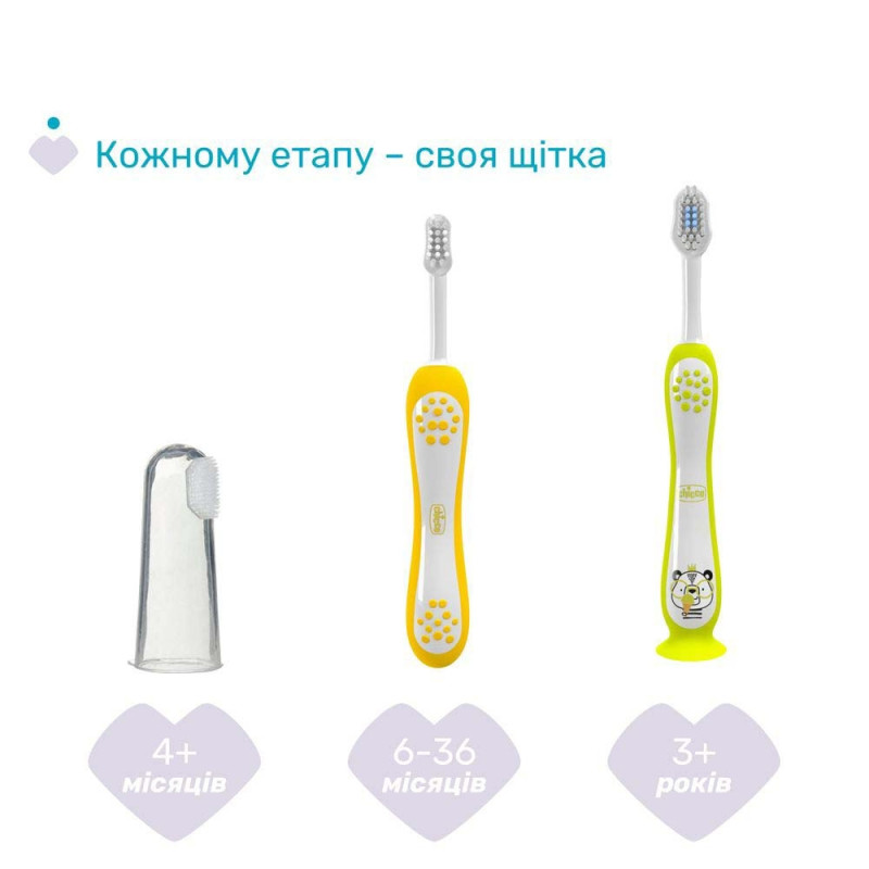 Зубна щітка Chicco на присосці, 3-6 років, 2 шт блакитна / зелена