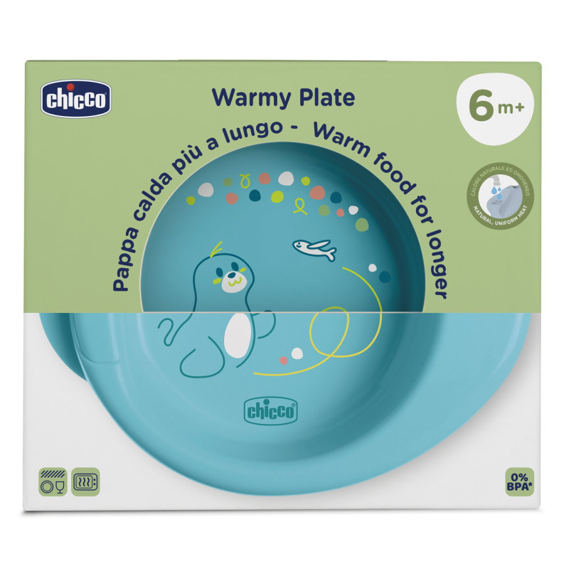 Термоcтійка тарілка Chicco Warmy Plate, 6м+ Блакитний