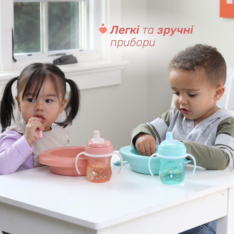 Набір Chicco: ложка та виделка, з нержавіючої сталі, 18м+ Рожевий